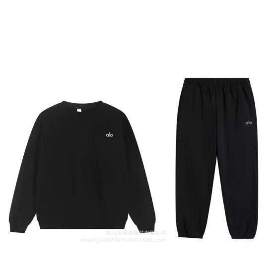 ALO Black Crew Neck Jogger Suit